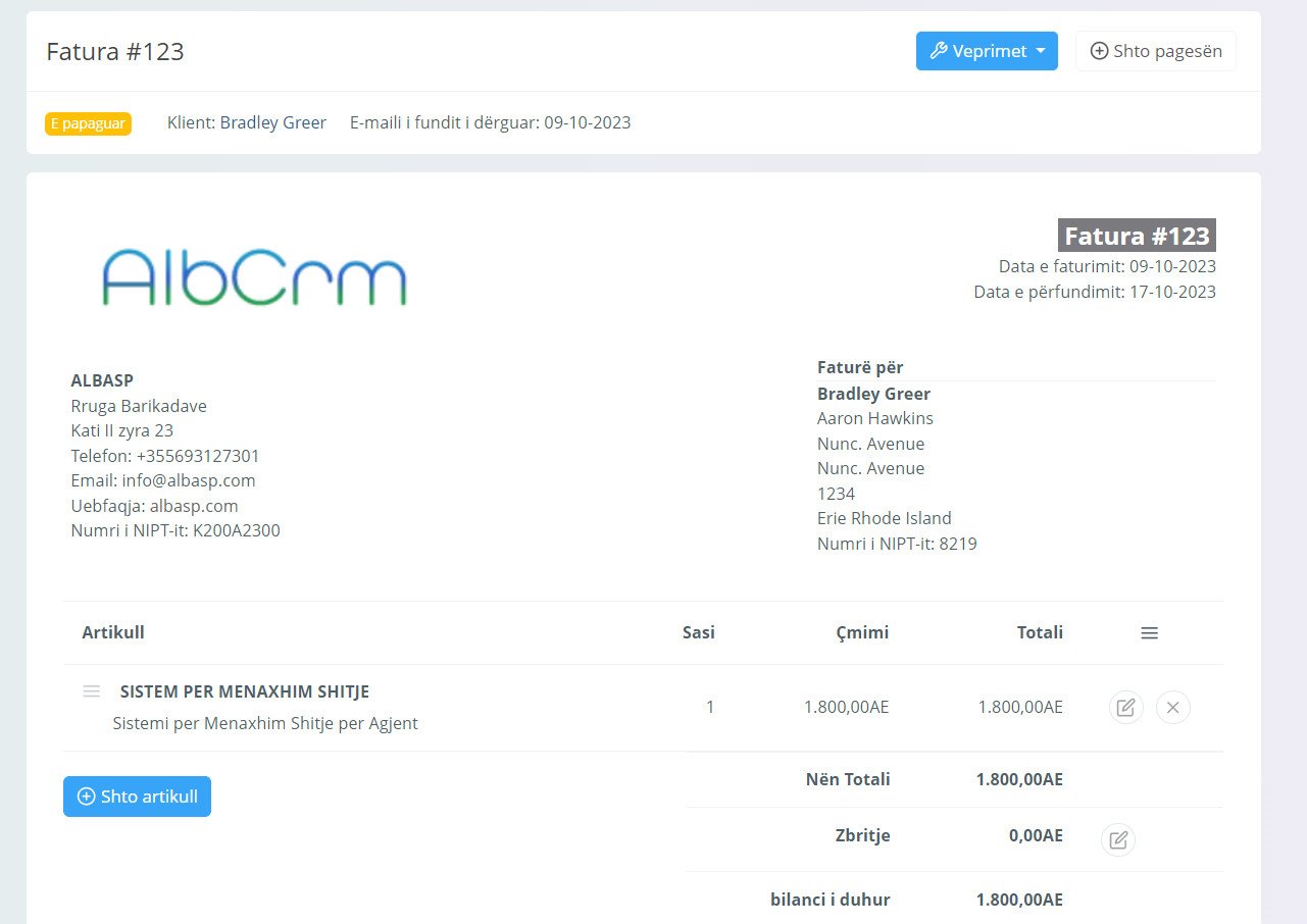 Print preview faturë ALBCRM