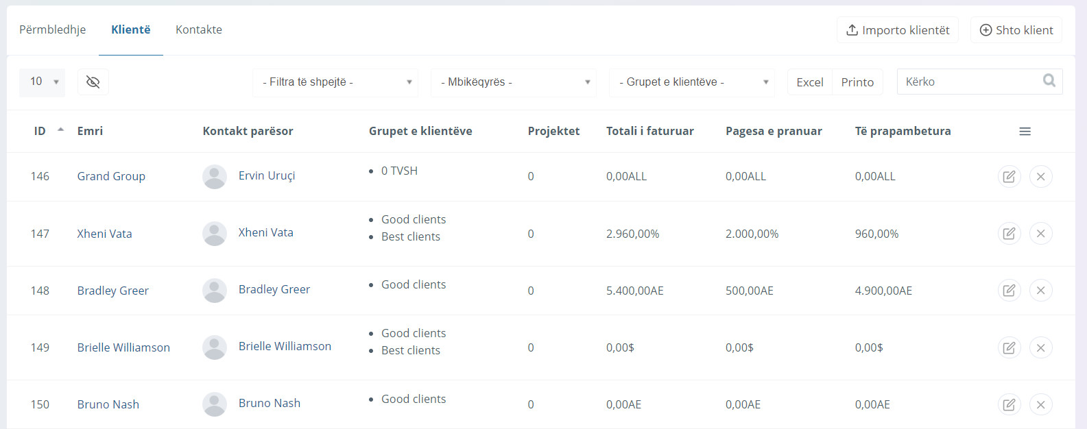 Lista e klientëve ALBCRM